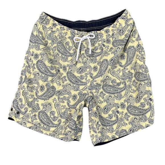 Tailor Vintage Shorts Mens Medium Yellow Black Paisley Swim Trunk Beach Surf Y2K - Picture 1 of 14